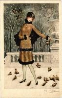 1928 Lady art postcard. Paris-Gravures 1100. s: P. E. Felix (EK)