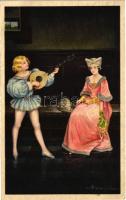 1927 Italian lady art postcard, romantic couple. "ULTRA" 2100. s: Colombo (EK)