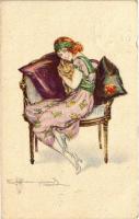1926 Italian lady art postcard, cat. 679-1. s: Mauzan (EK)