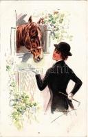 Lady art postcard, horse. ERKAL No. 320/6. s: Usabal (EK)