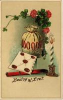 1924 Boldog Újévet! / New Year greeting art postcard with clovers and candle. G.G.K. No. 592. (EK)