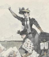 Friedrich Stahl (1863-1940) után: A versenynél (Beim Rennen), 1900-1910 körül. Színes rotációs famet...