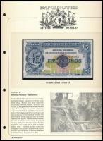 Nagy-Britannia / Katonai kiadás 1948-1972. 5p-5Ł (7xklf) on Banknotes of the World lefűzhető információs lapokon + Ausztria 1944. 1Sch Szövetséges megszállás + Amerikai Egyesült Államok / Katonai kiadás 1947-1948. 10c, mindkettő Aviation Heritage lefűzhető információs lapon T:I-III Great Britain / British Armed Forces 1948-1972. 5 Pence - 5 Pounds (7xdiff) on Banknotes of the World information sheets + Austria 1944. 1 Schilling + USA / Military Payment Certificate 1947-1948. 10 Cents Allied occupation, both on Aviation Heritage information sheets C:I-III