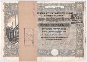 Budapest 1941. Rimamurány-Salgó-Tarjáni Vasmű Részvény-Társaság 25db részvénye egyenként 50P-ről, szárazpecséttel, bélyegzésekkel, szelvényekkel T:III sarokhiány, firka, hátoldalán kis festékfolt