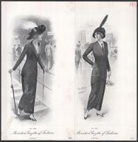 cca 1910, 13 db londoni női és férfi divatkép (Ministers Gazette&Fashion), ofszet nyomat, papír, 23,5x13 cm.