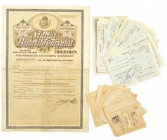 Budapest, 1930. Adriai Biztosító Társulat Magyarországi Igazgatósága kitöltött életbiztosítási kötvénye 1000$-ról, díjnyugtákkal T:III folt, kis szakadás