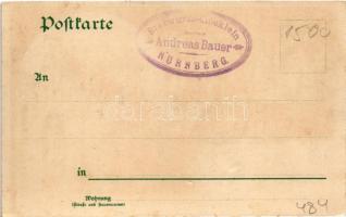 Nürnberg, Nuremberg; Bratwurstglöcklein, Inneres / inn, restaurant. "Aquarellkarte" Kunstv...