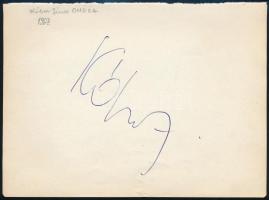1967 Kóbor János (1943-2021) Kossuth- és Liszt Ferenc-díjas énekes, az Omega együttes frontemberének autográf aláírása papírlapon (nem Mecky becenevén, hanem eredeti nevén írta alá)