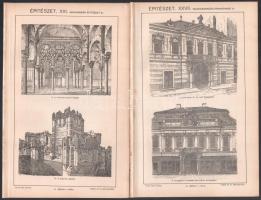 cca 1900 26 db egyoldalas, kis részben színes nyomat a Pallas Nagy Lexikonából (Az Óbudai emelő-híd,...