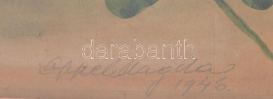 Oppel Magda (1884-?): Csendélet. Akvarell, papír, jelzett. Dekoratív, szecessziós stílusú üvegezett ...