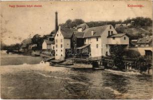 1910 Kolozsvár, Cluj; Nagy-Szamos folyó részlete a malommal. Schuster Emil kiadása / Somesul Mare riverside, watermill (fl)