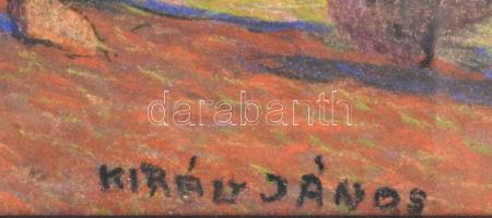 Király János (?-?): Strandolók. Pasztell, papír. Jelzett. Üvegezett, dekoratív, kissé sérült fakeret...