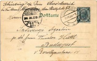 1904 Gruss aus... Wassertreten im Bache. Vollguss, Oberguss, Schenkelguss / Spa humour. Ottmar Ziehe...