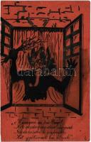 1922 Üdvözlet a Krampusztól. Kézzel rajzolt művészlap / hand-drawn and hand-made Krampus art postcard (non PC) (fl)