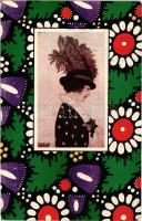 1921 Stoff-Reproduktion. B.K.W.I. Wiener Werkstätte Serie Q. Stoffmuster-Entwurf von W. Jonas. Art Nouveau s: Mela Koehler (EK)