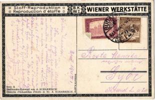 1921 Stoff-Reproduktion. B.K.W.I. Wiener Werkstätte Serie A. Stoffmuster-Entwurf von A. Scharrisch. ...