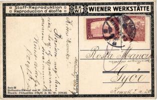 1921 Stoff-Reproduktion. B.K.W.I. Wiener Werkstätte Serie M. Stoffmuster-Entwurf von W. Jonas. Art N...