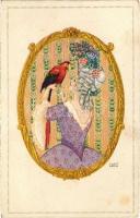 1920 Baroque Lady with parrot. B.K.W.I. 622-4. s: August Patek (EK)