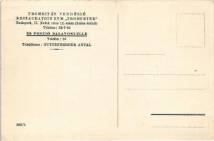 Budapest II. Trombitás vendéglő kertje. Tulajdonos Guttenberger Antal. Retek utca 12. (Széna térnél)