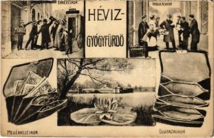 1921 Hévíz, Pénznyelő, érkezéskor-induláskor, megérkezéskor-elutazáskor humoros lap. Gál Nándor kiadása (EK)