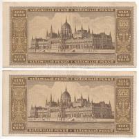 1946. 100.000.000P (2x) sorszámkövetők "P 287 043208 - 043209" T:III apró szakadás, folt
...