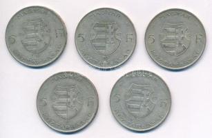 1947. 5Ft Ag "Kossuth" (5x) T:2,2- patina Adamo F8.1