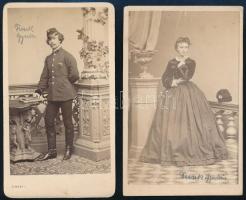 cca 1865 Funk Gyula és felesége Funk Gyuláné, 2 db keményhátú fotó Simonyi pesti műterméből, 10,5×6,5 cm