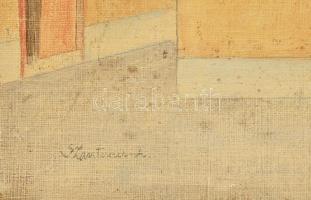 Olvashatatlan (Szantrucsek?) jelzéssel: Udvar (Budai vár?). Olaj, ceruza, vászon. Kissé sérült (apró...