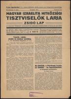 1941 A Magyar Izraelita Hitközség Tisztviselők Lapja, zsidó lap III. évfolyamának 8. száma, szakadással, 4p