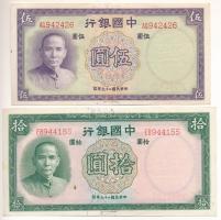 Kína 1937. 5Y + 10Y T:I- kis folt China 1937. 5 Yuan + 10 Yuan C:AU small spot Krause P#80-81
