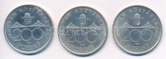 1992. 200Ft Ag "MNB" + 1993. 200Ft Ag "MNB" + 1994. 200Ft Ag "Deák" T:...