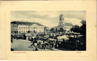 1912 Nagykikinda, Kikinda; Piactér, Schuld Péter üzlete. W.L. Bp. 2122. / market, shops (EK)