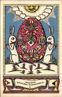 1928 Boldog Húsvéti Ünnepeket! Nyomtatta és kiadja Kner Izidor, Gyoma / Hungarian art postcard with rabbits and Easter egg s: Kozma (EK)