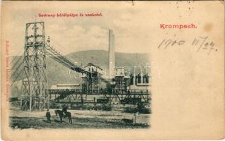 1900 Korompa, Krompach, Krompachy; Sodronykötélpálya és vaskohó. Balkányi Simon kiadása / industrial ropeway and iron smelter (kis szakadás / small tear)