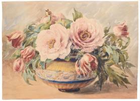 Jelzés nélkül: Virágcsendélet. Akvarell, papír. Sarkaiban kissé sérült. 38,5×54 cm