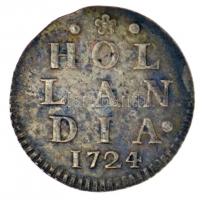 Hollandia 1724. 2S Ag T:2,2- patina, ph. Netherlands 1724. 2 Stuivers Ag C:XF,VF patina, edge error ...