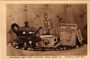 1942 Meggyesfalva, Mureseni; Likőrgyár ipartelepének reklámlapja. Havasi magyar tea. Erdélyrészi Hangya Szövetkezet kiadása, Ferenczy László felvétele / Hungarian tea advertisement of the liqueur factory