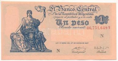 Argentína DN (1950-1951.) 1P 06,751,649 N T:III szép papír, kis vágáshiba Argentina ND (1950-1951.) 1 Peso 06,751,649 N C:F fine paper, miscut Krause P#257