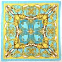 Romano Italy díszes mintás kék-türkiz-sárga kendő, kb. 87x85 cm