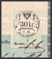 1850 Temesvár, császári, királyi útlevél 30 kr C.M. okmánybélyeggel / passport