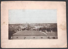 cca 1900 Keszthely, kilátás a kastélyból a városra, kartonra kasírozott fotó, felületi karcolásokkal, karton széle sérült, 14×23 cm