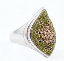 Ezüst (Ag) színes kövekkel kirakott gyűrű, jelzett, bruttó: 12,5 g, méret: 57