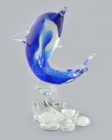 Muránói üveg ugró delfin, anyagában színezett, m: 20 cm