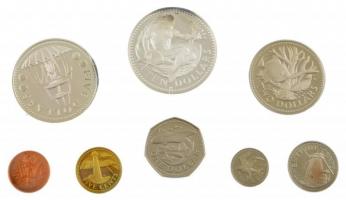 Barbados 1974. 1c-2$ + 5$ Ag + 10$ Ag (8xklf) forgalmi sor eredeti, kopott dísztokban, tanúsítvánnyal T:PP Barbados 1974. 1c-2$ + 5$ Ag + 10$ Ag (8xidff) coin set in original, worn case, with certifiate C:PP