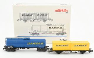 Märklin H0 47422 cikkszámú vasútmodell, Danzas teher- és tartálykocsi szett, újszerű állapotban, eredeti dobozában / Märklin H0 No. 47422 model railway, Danzas container and tank carriage set, in good condition, in original box