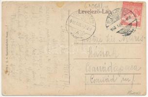 1918 Buziás-fürdő, Baile Buzias; Római katolikus templom a szállodánál. Magyar zászlós montázs gyere...