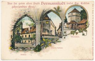 Nagyszeben, Hermannstadt, Sibiu; Rathaus, Unter'm Rathaus, Marienturm / Városháza, Mária-torony / town hall, tower. Art Nouveau, floral (fl)