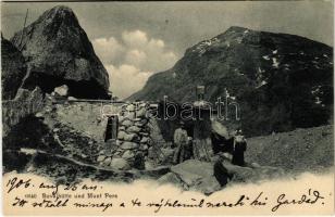 1906 Pontresina, Bovalhütte und Munt Pers / chalet, mountain house, tourists