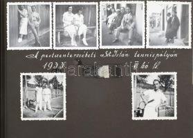 cca 1933-1935 Családi fotóalbum kirándulások és sportesemények fotóival, feliratozva (Bécs, Mátraverebély, Esztergom, tenisz, evezés, stb.)
