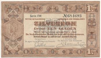 Hollandia 1938. 1G "Zilverbonnen (Ezüstértékű bankjegyek)" T:III Netherlands 1938. 1 Gulden "Zilverbonnen (Silver notes)" C:F Krause 61
